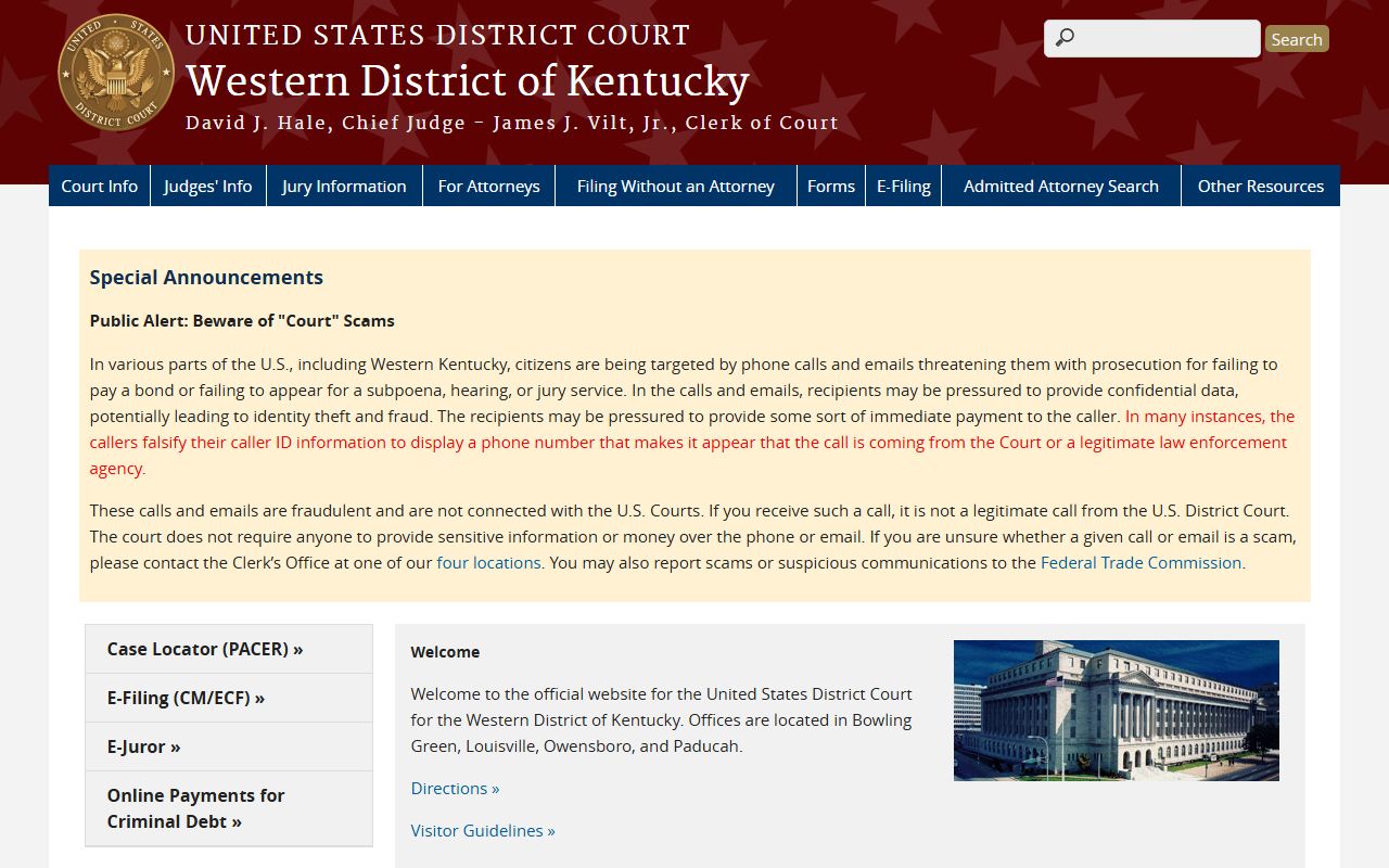 Warren County Circuit Court Clerk federal district court records distinction