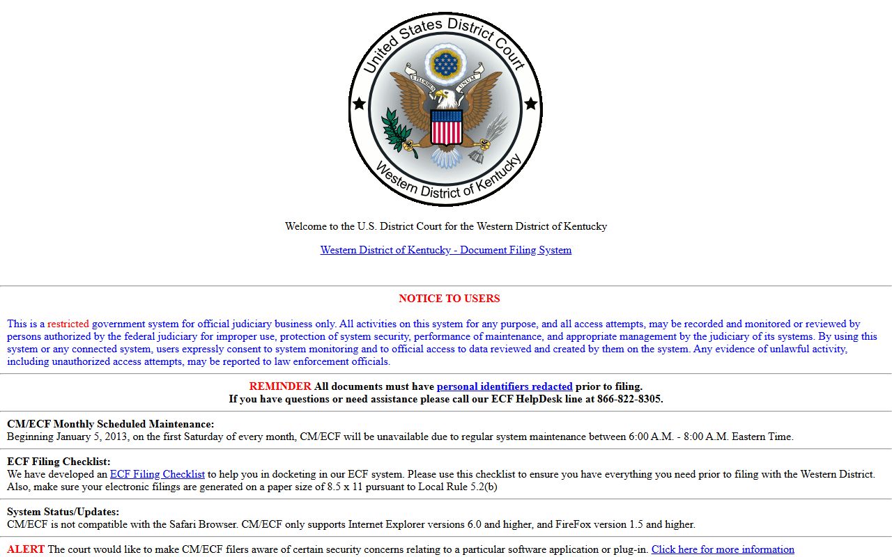 Warren County Circuit Court Clerk federal CM ECF record access distinction