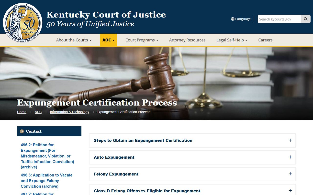 Warren County court records KCOJ expungement certification information