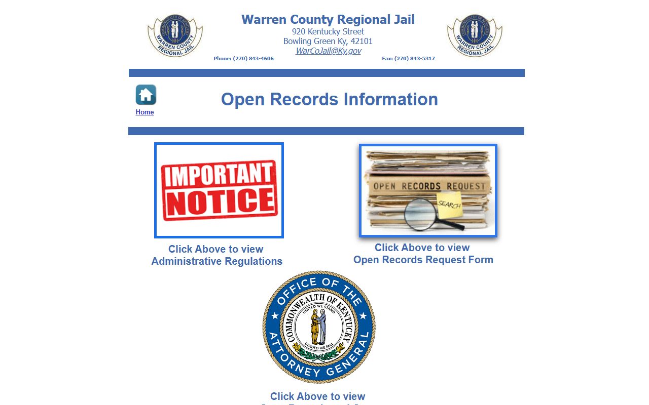 Warren County inmate records jail open records page