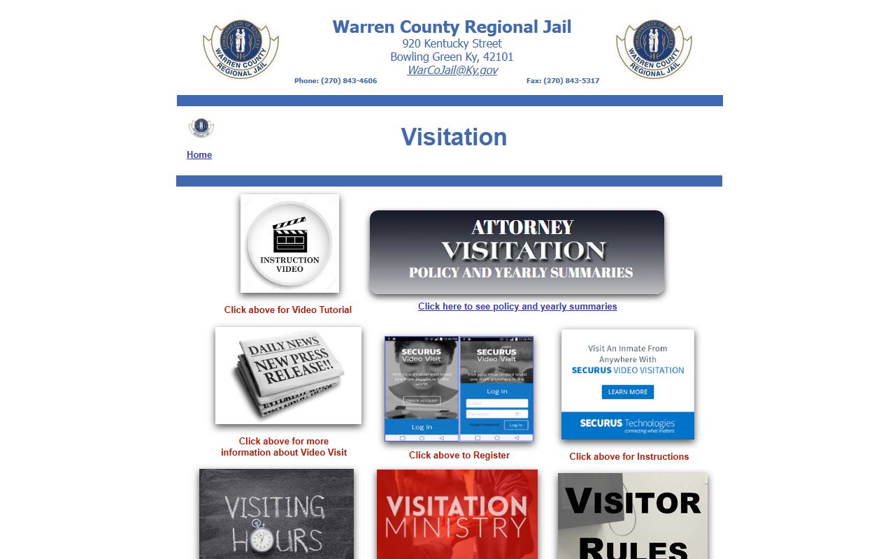 Warren County inmate records jail visitation rules