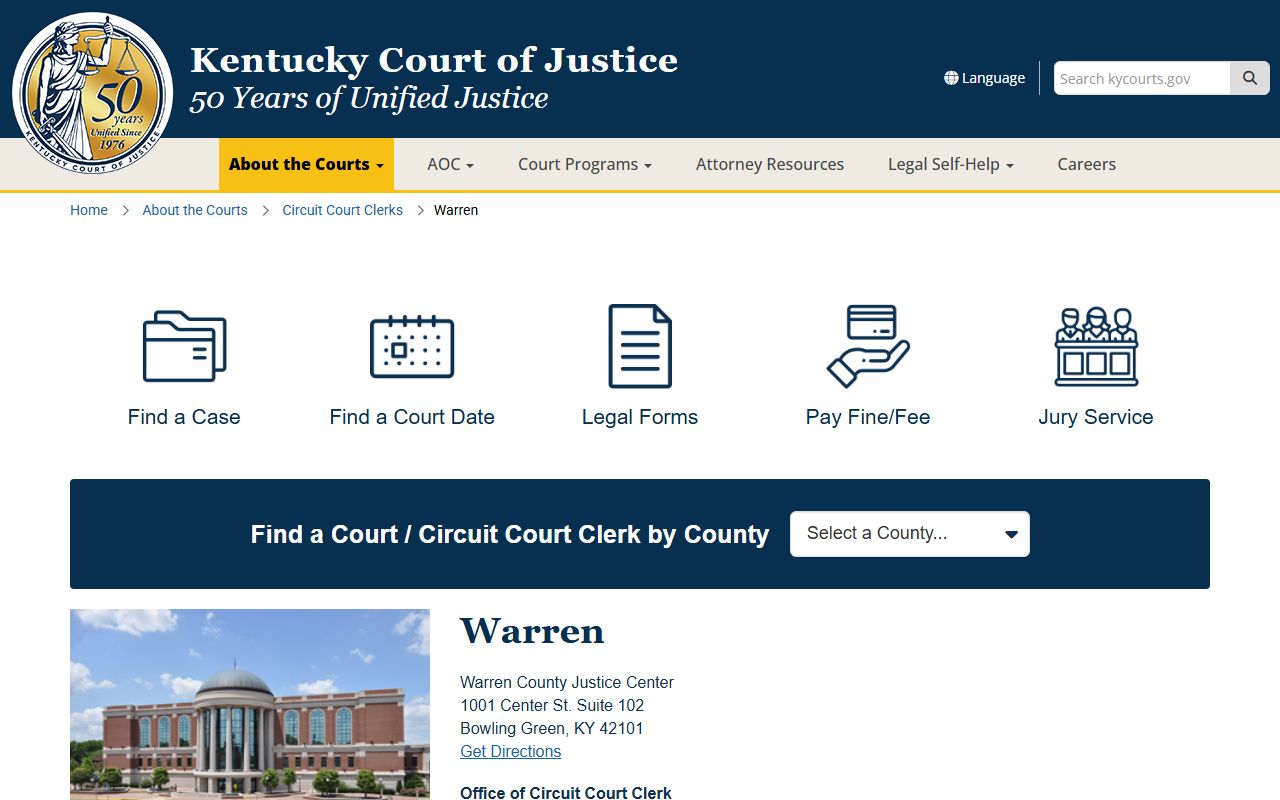 Warren County court records page on Kentucky Court of Justice
