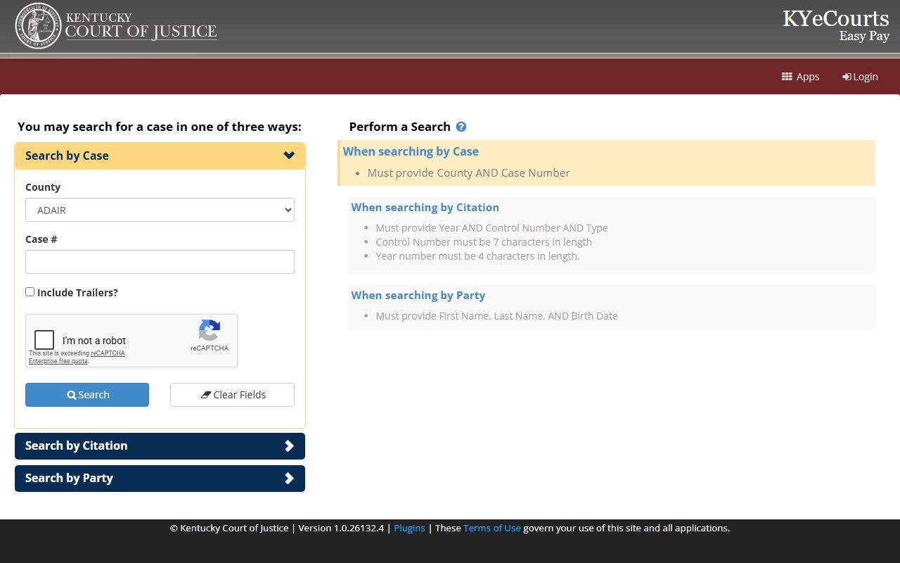 Warren County court records Kentucky ePay case and citation search