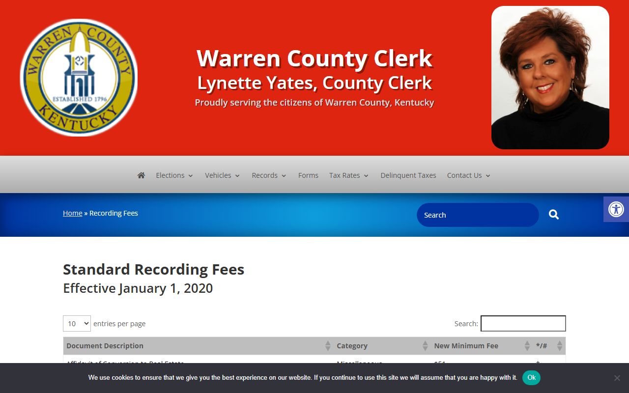 Warren County probate records will recording fee schedule