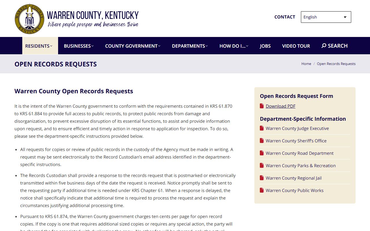 Warren County probate records open records request information