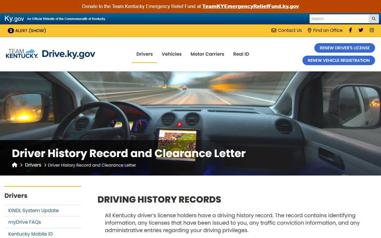Warren County traffic court records Kentucky Driver History Record page