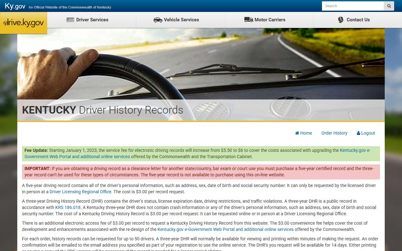 Warren County traffic court records Kentucky online driver history portal